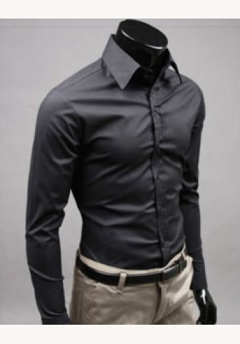 Čierna vysoký golier pánska košeľa s dlhým rukávom slim fit 068E