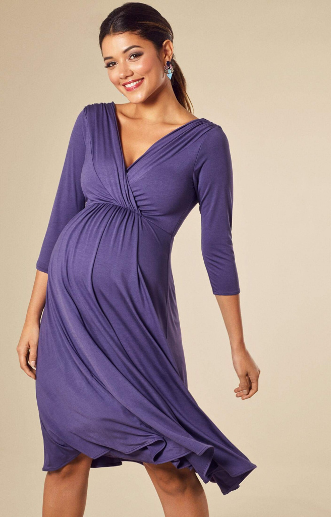 Tiffany Rose hroznové midi tehotenské šaty s výstrihom s 3/4 rukávom 301TRc