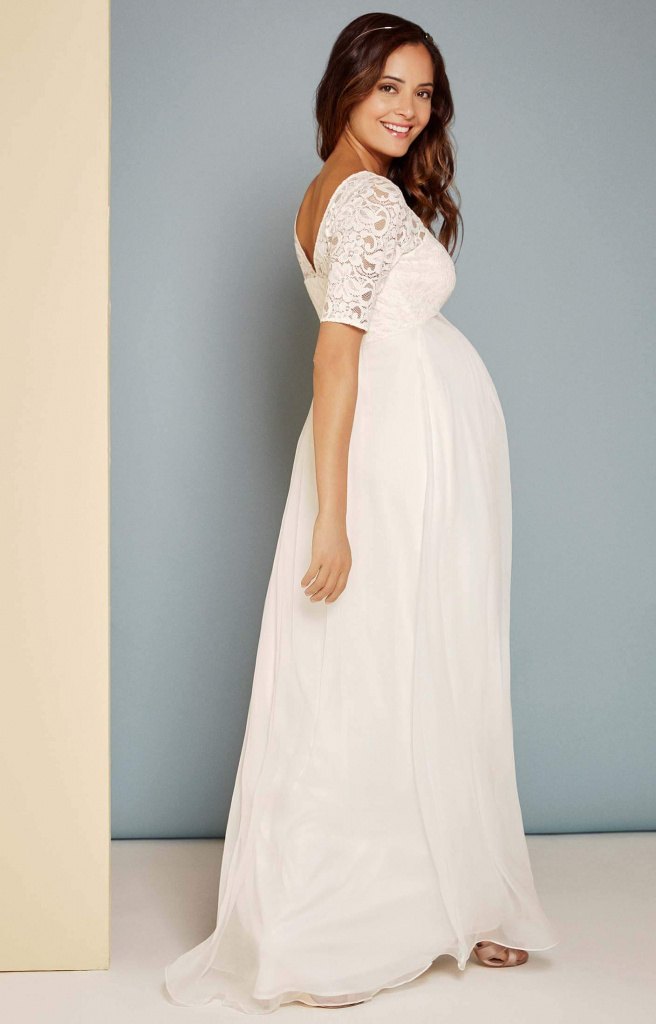 Tiffany Rose smotanové dlhé tehotenské hodvábne šifónové šaty 473TR