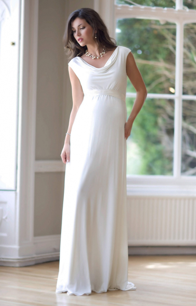 Tiffany Rose smotanové dlhé svadobné tehotenské šaty bez rukávov 474TR
