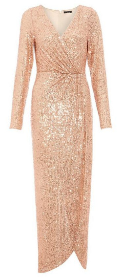 Ružovo-zlaté dlhé flitrované šaty s dlhým rukávom 482Q