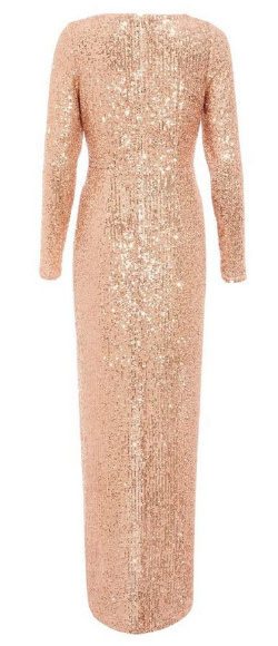 Ružovo-zlaté dlhé flitrované šaty s dlhým rukávom 482Q