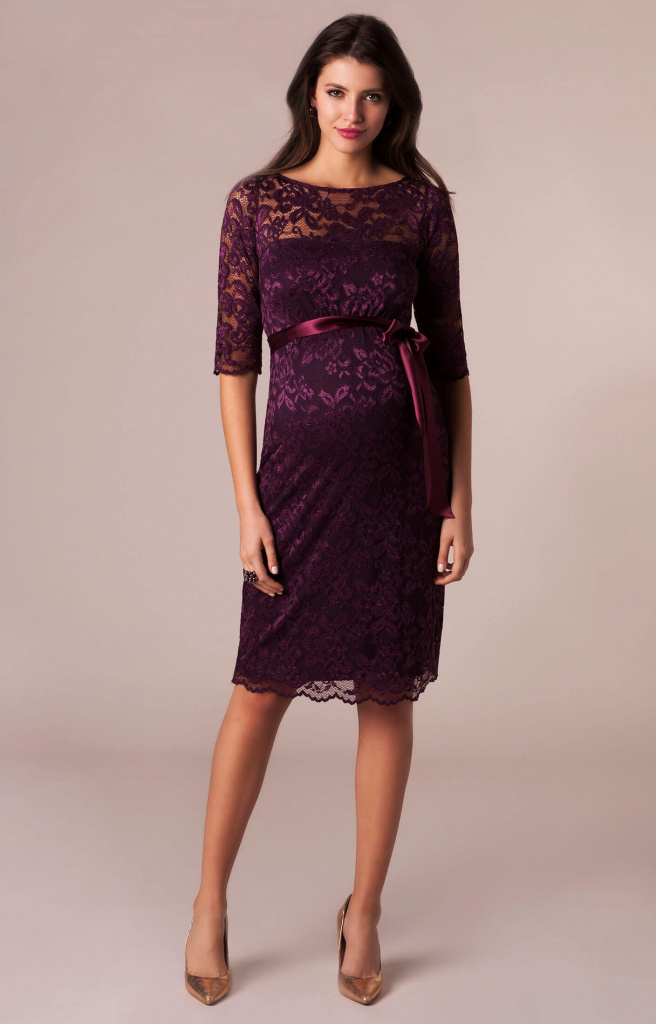 Tiffany Rose fialové midi tehotenské šaty s 3/4 rukávom 296TRd