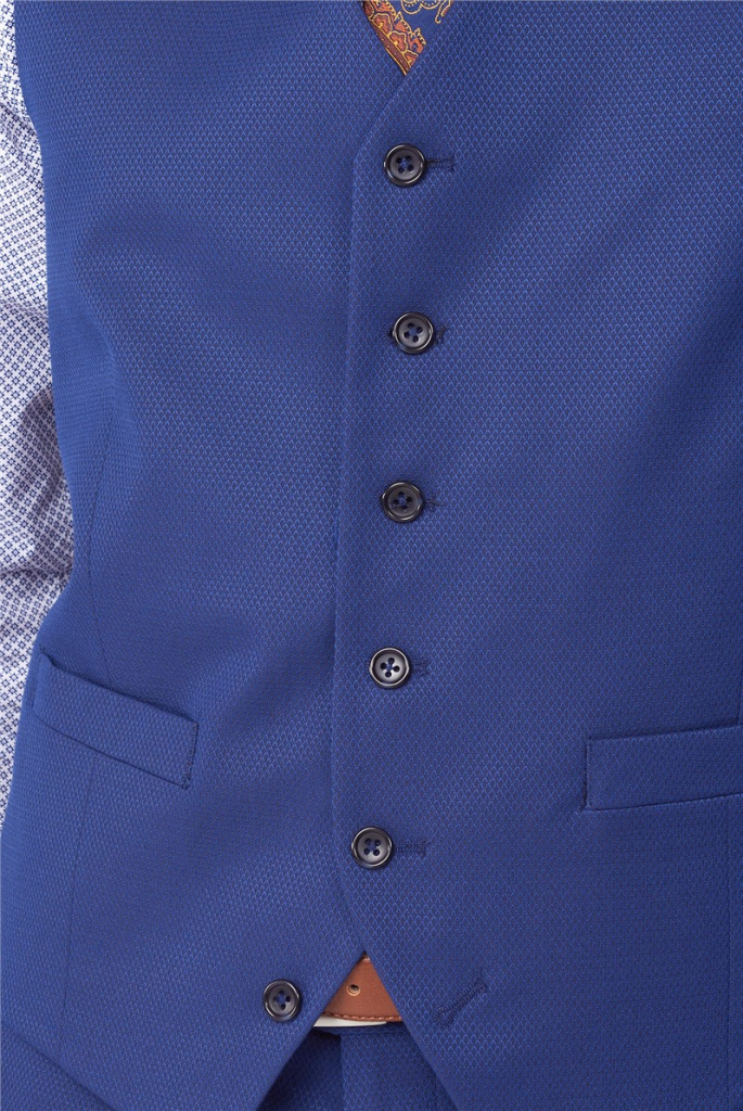  Modrý pánsky svadobný 3-dielny oblek jaquard super slim fit  0103SD