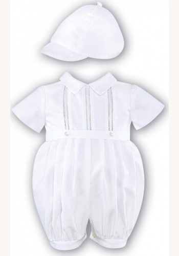  Biele/smotanové chlapčenské saténové oblečenie na krst s krátkym rukávom 013SL