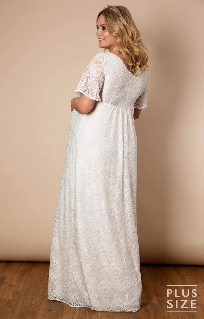 Plus Tiffany Rose smotanové dlhé tehotenské svadobné šaty s krátkym rukávom 479TRa