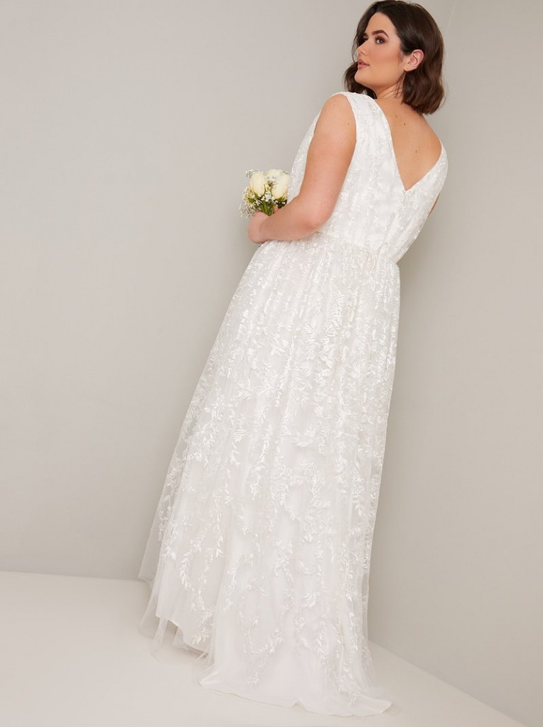 Plus biele dlhé svadobné vyšívané šaty bez rukávov 480Ca