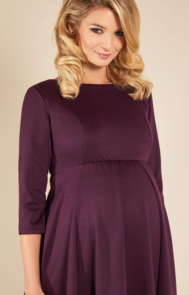 Tiffany Rose fialové midi tehotenské šaty s 3/4 rukávom 200TR