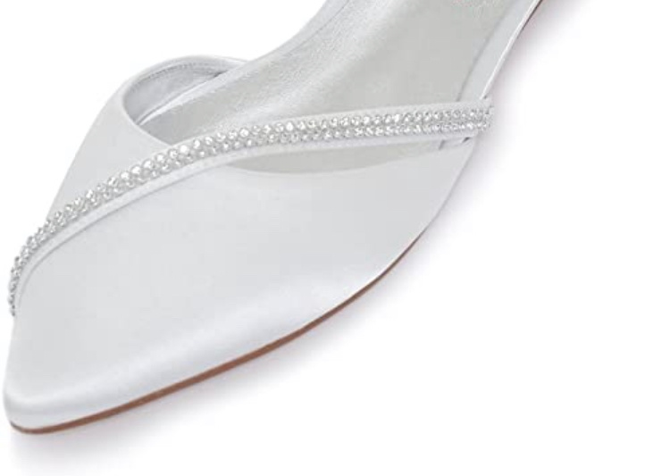 Biele svadobné saténové diamantové topánky 084AZ