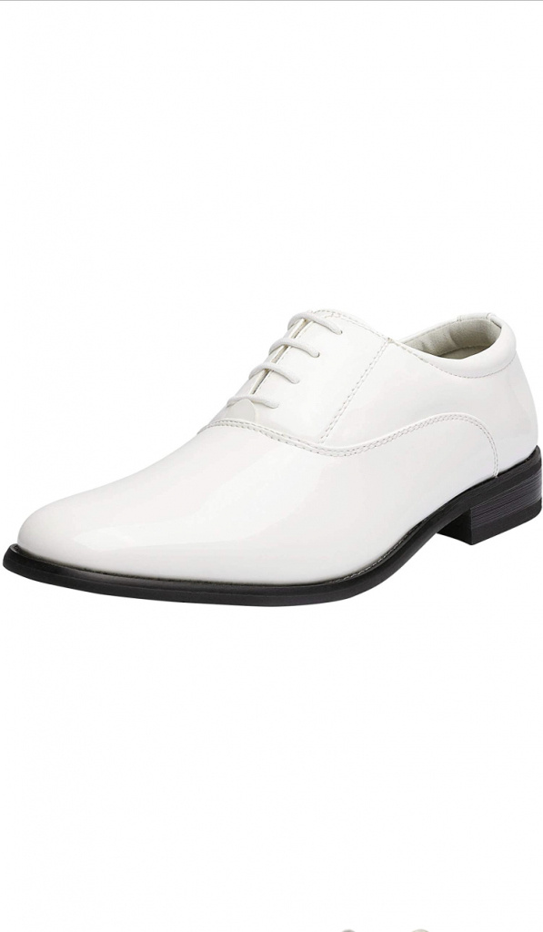 Biele pánske klasické formálne lakované topánky na šnurovanie 020AZ