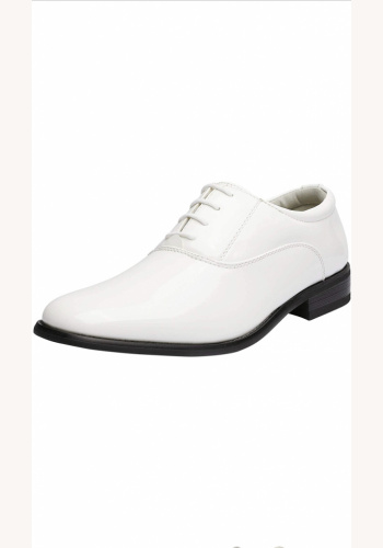 Biele pánske klasické lakované topánky na šnurovanie 020AZ