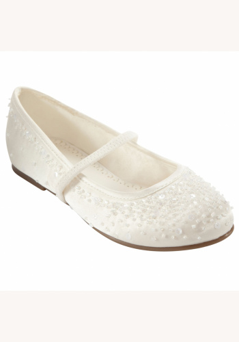 Bielo-smotanové saténové topánky na 1. sväté prijímanie s korálkami 089JL