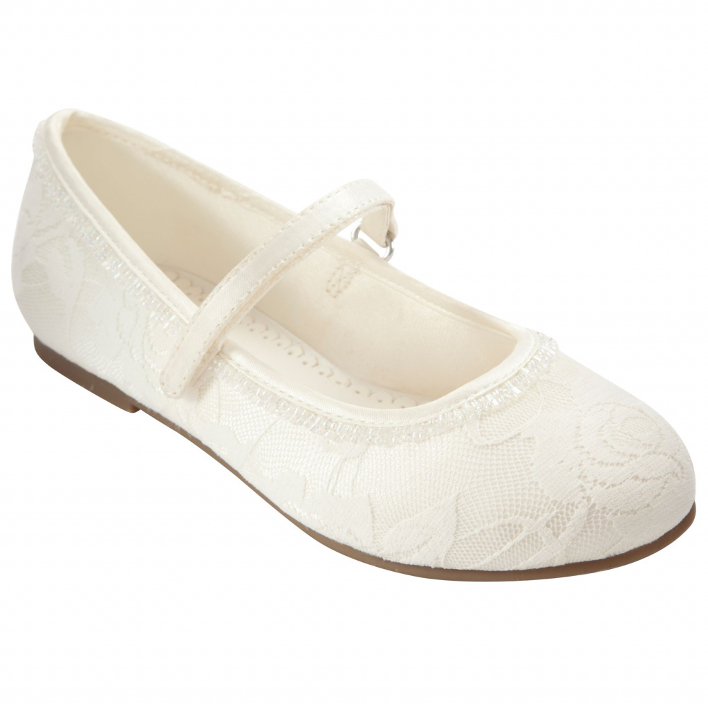 Bielo-smotanové čipkované topánky na 1. sväté prijímanie s korálkami 092JL