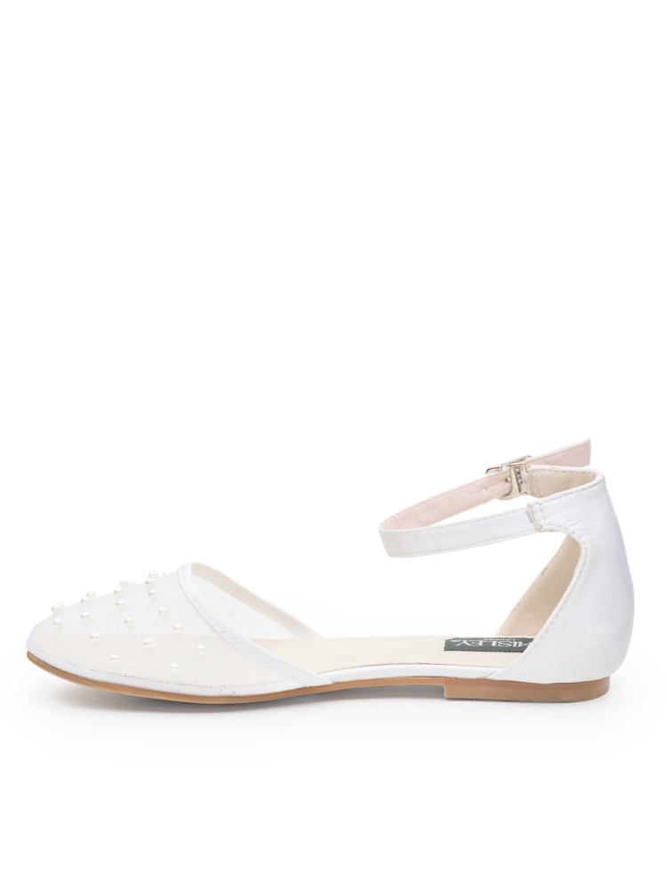 Biele dievčenské perlové topánky na nízkom opätku 095E
