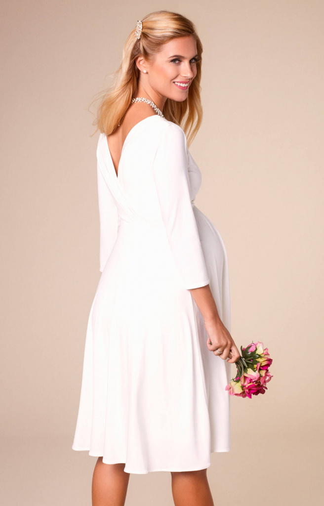 Tiffany Rose smotanové midi tehotenské šaty s výstrihom s 3/4 rukávom 301TRe