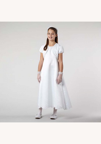 Biele dlhé šaty na 1. sväté prijímanie bez rukávov s bolerkom s krátkym rukávom 002
