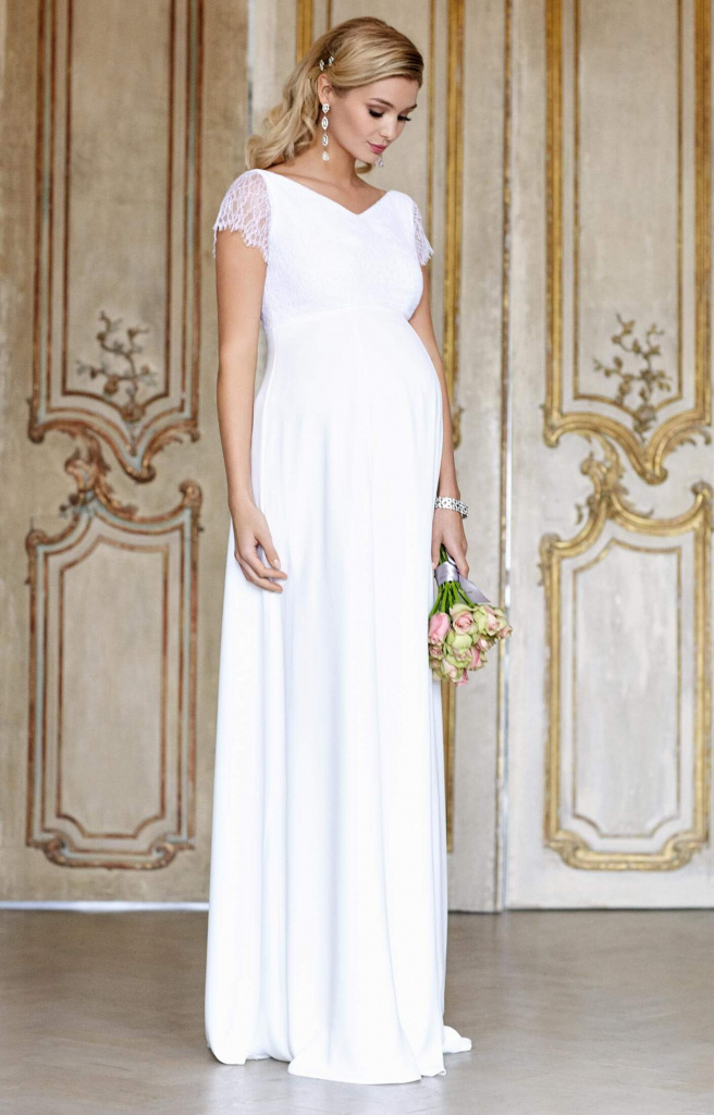Tiffany Rose smotanové dlhé tehotenské svadobné šaty s krátkym rukávom 248TR
