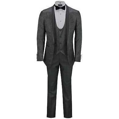 Čierny pánsky svadobný 3-dielny brokátový oblek tailored fit 0106Eb
