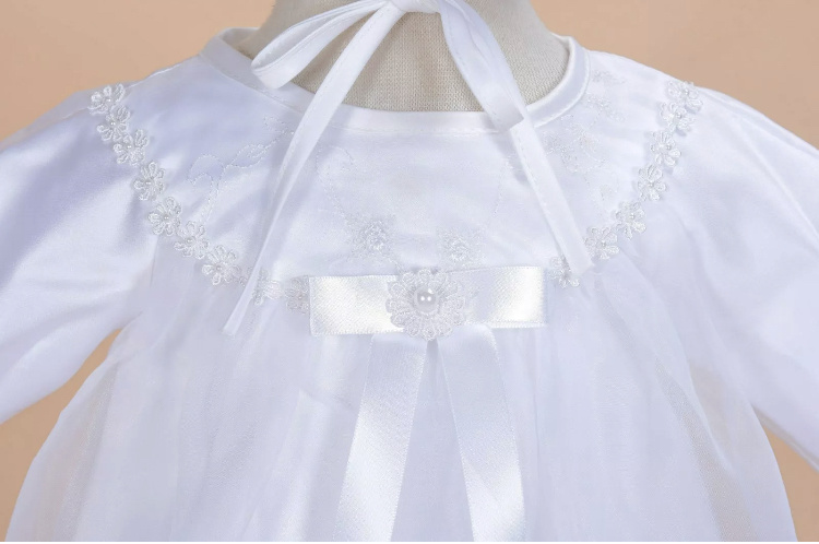 Biele dlhé dievčenské šaty na krst s krížom 2-dielny set 030E