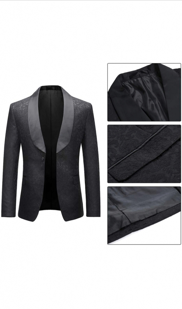 Čierny pánsky svadobný 2-dielny brokátový oblek slim fit 0107AZ