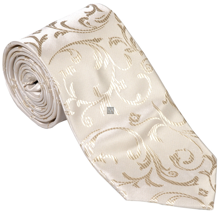 Krémovo-šampanská svadobná swirl leaf kravata 058TSa