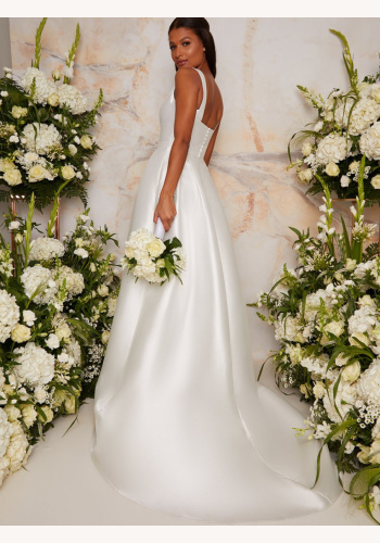 Chi Chi biele dlhé saténové svadobné šaty s vlečkou 250C