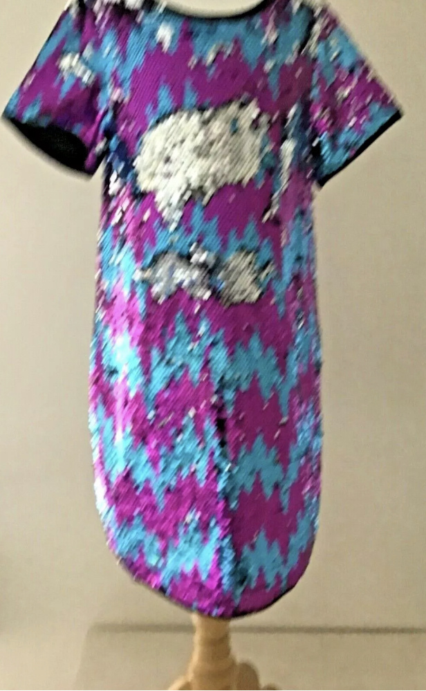 Mini ja viacfarebné dievčenské flitrované reverzibilné šaty 033TS