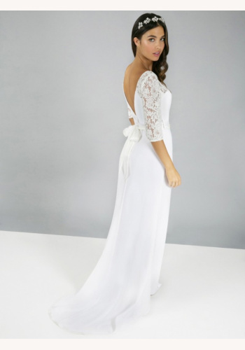 Biele dlhé vyšívané čipkované svadobné šaty 253C