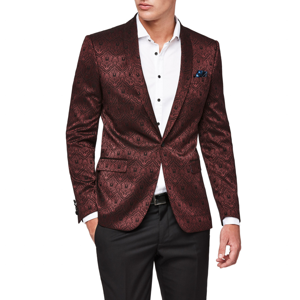 Bordové brokátové sako slim fit 0109N