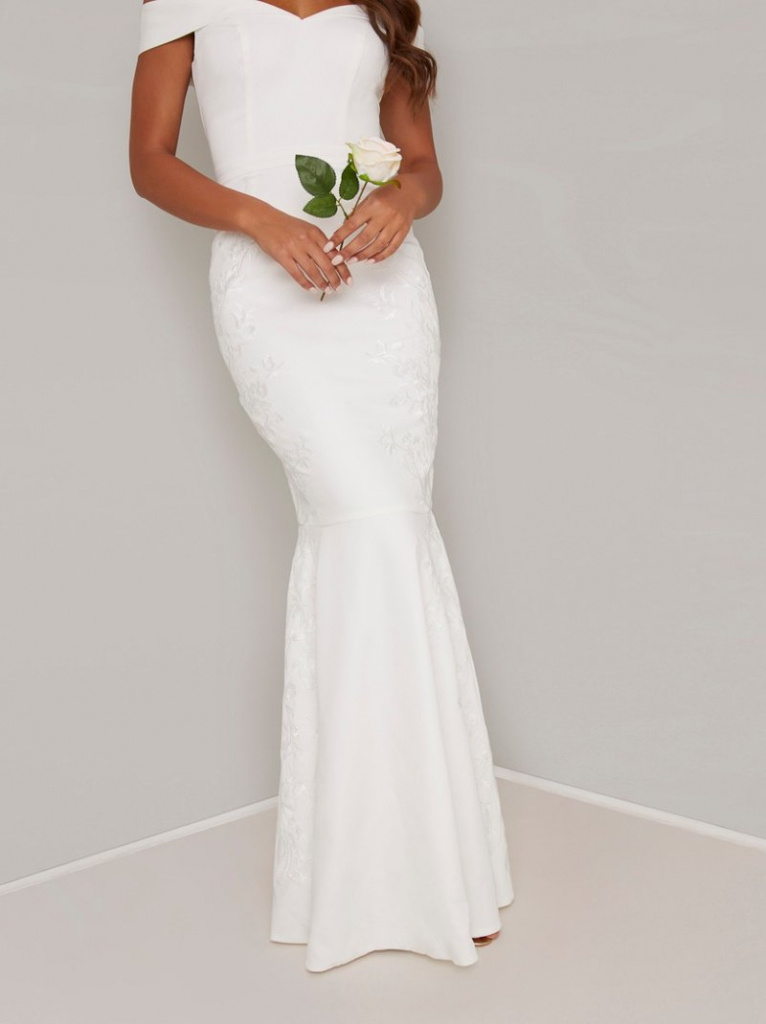 Biele dlhé vyšívané svadobné šaty morská panna 256C