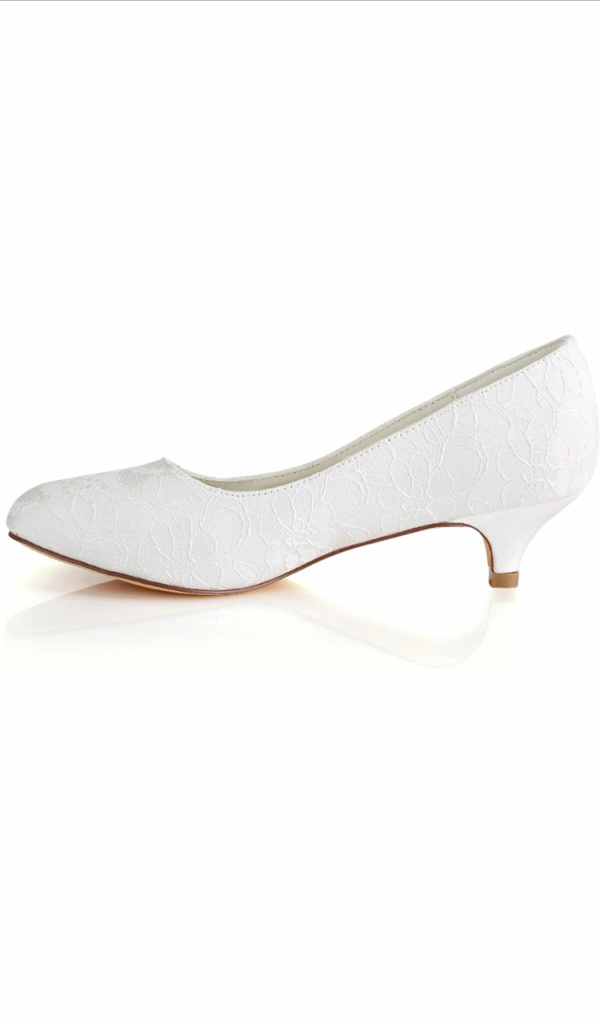 Bielo-smotanové svadobné čipkované topánky na nízkom opätku 089AZ