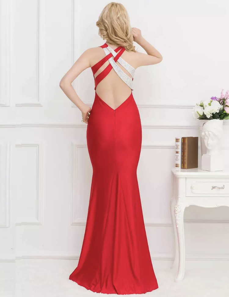 Červené diamantové dlhé formálne večerné šaty 253E