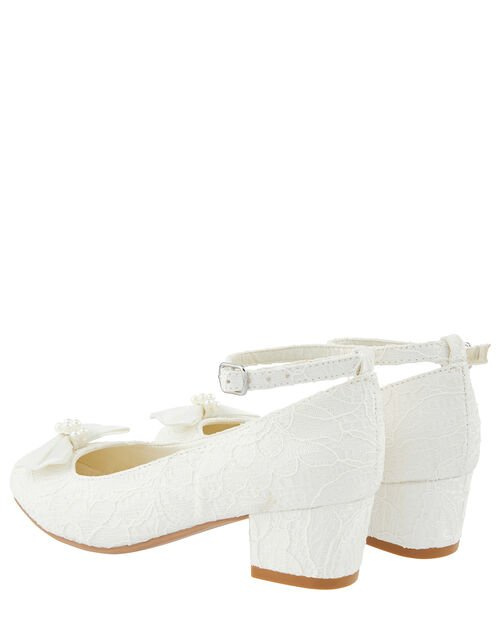 Bielo-smotanové dievčenské čipkované perlové topánky na nízkom opätku 098M
