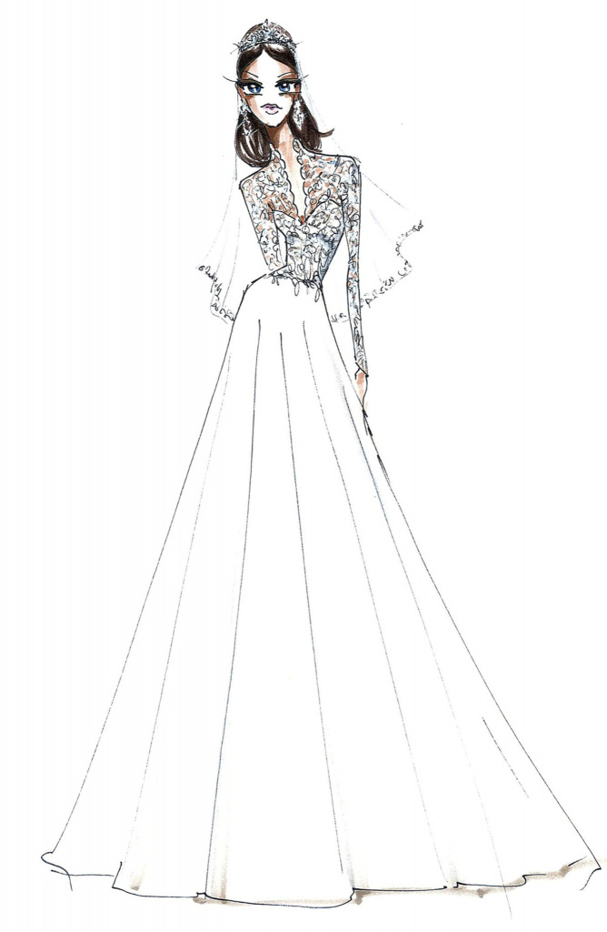 Smotanové dlhé čipkované svadobné šaty s dlhým rukávom Kate 262JS