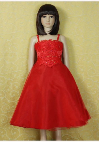 Červené midi šaty s čipkou na ramienka 033a