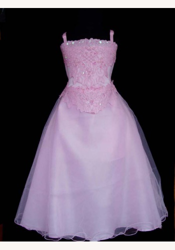 Ružové dlhé šaty s čipkou na ramienka 036b