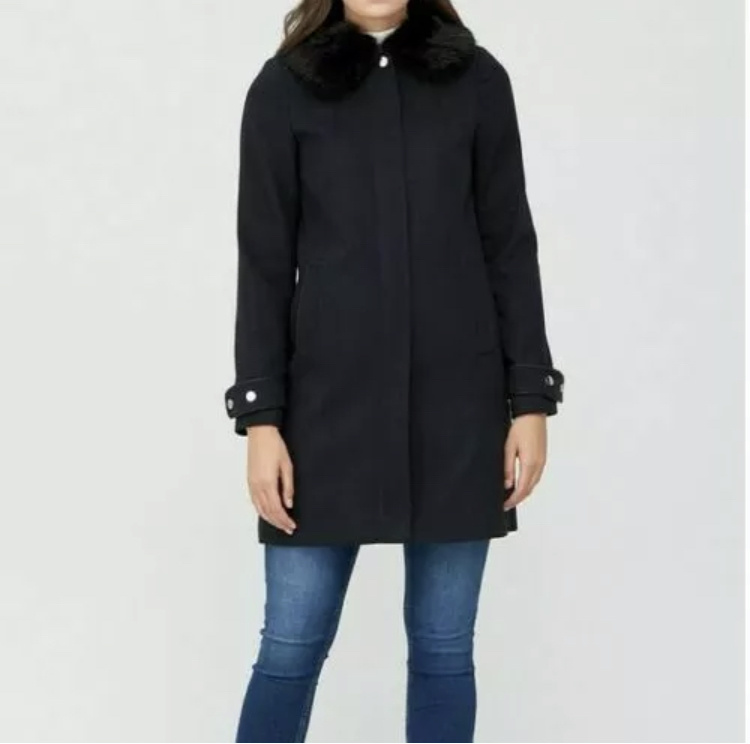 Tmavomodrá/navy dámska bunda/kabát na zips s umelou kožušinou 018V