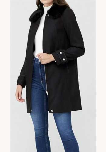 Čierna dámska bunda/kabát na zips s umelou kožušinou 018Va