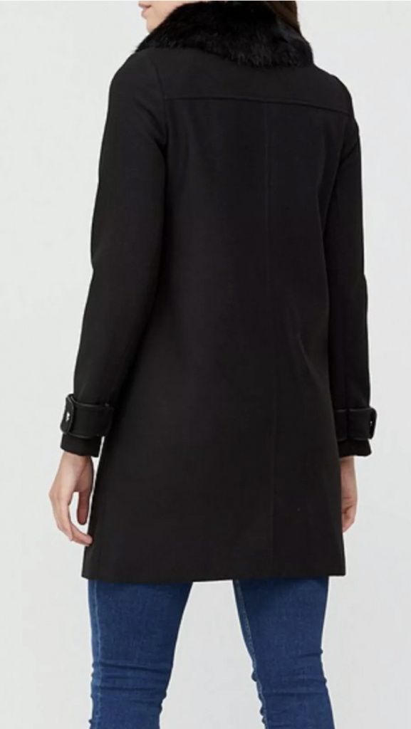 Čierna dámska bunda/kabát na zips s umelou kožušinou 018Va
