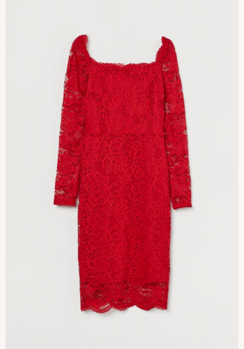 Červené midi úzke čipkované šaty 481HM