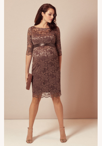Tiffany Rose hnedé midi tehotenské šaty s 3/4 rukávom 296TRe