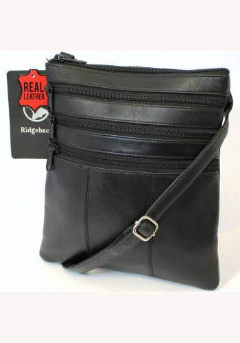 Čierna dámska kabelka z pravej kože Crossbody taška Messenger s nastaviteľným popruhom s trojitým vreckom 009E