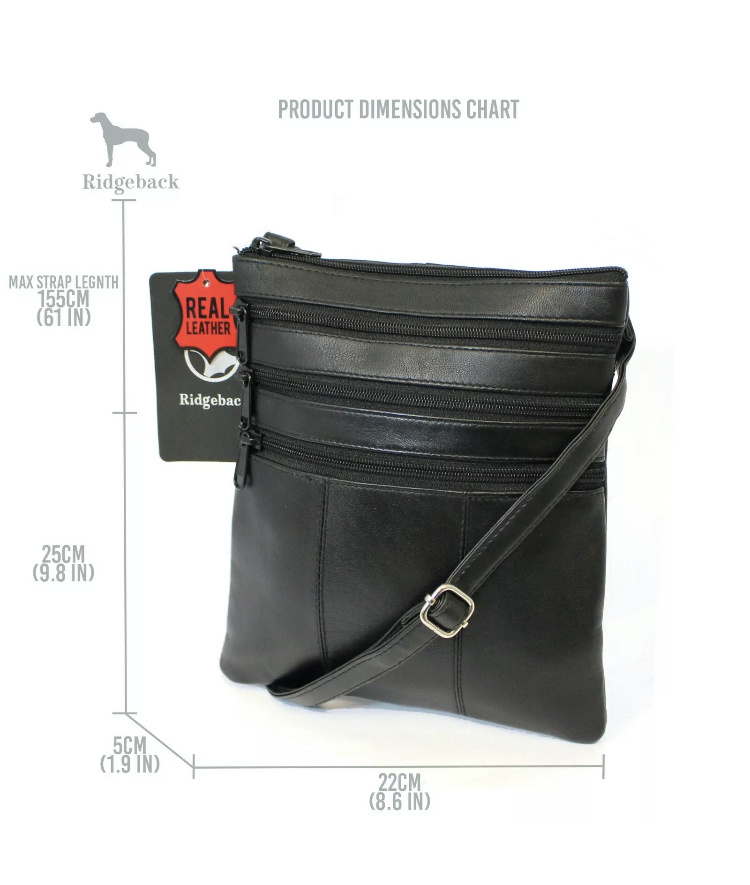 Čierna dámska kabelka z pravej kože Crossbody taška Messenger s nastaviteľným popruhom s trojitým vreckom 009E