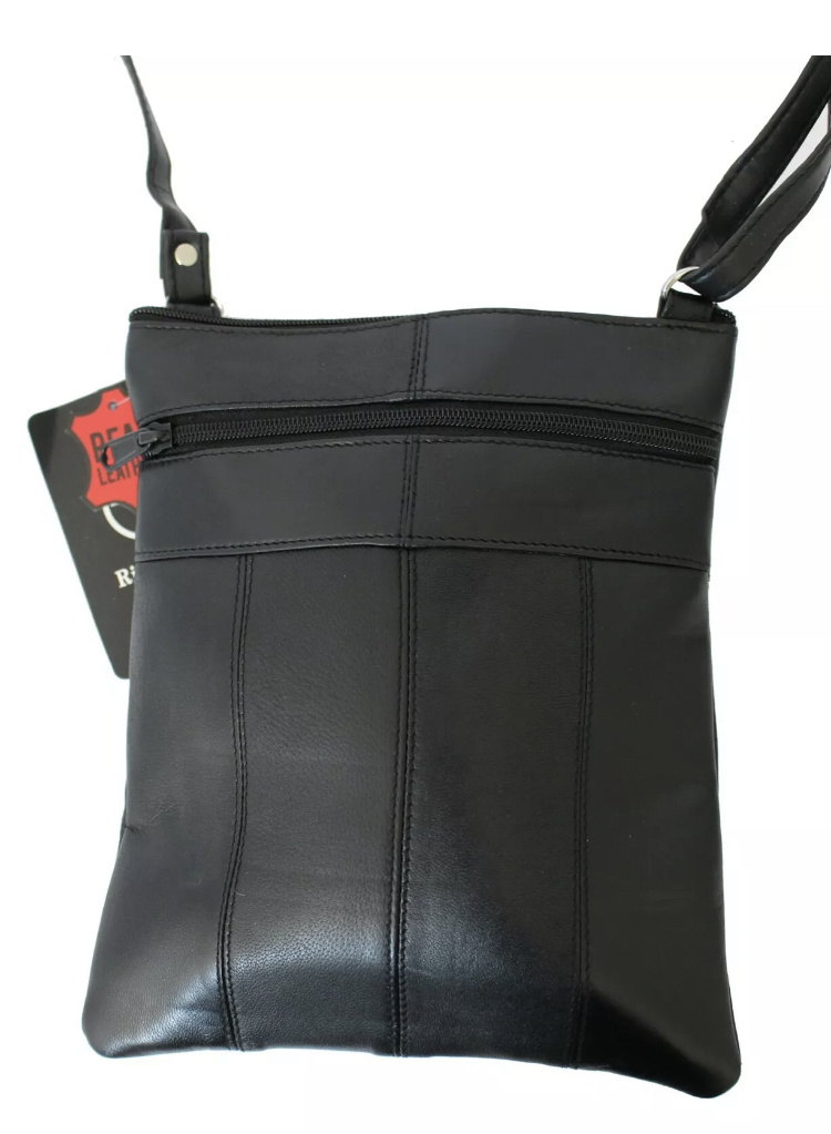 Čierna dámska kabelka z pravej kože Crossbody taška Messenger s nastaviteľným popruhom s predným vreckom 010E
