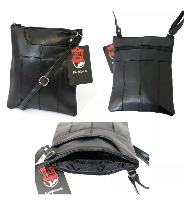 Čierna dámska kabelka z pravej kože Crossbody taška Messenger s nastaviteľným popruhom s predným vreckom 010E