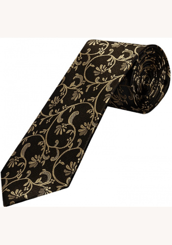 Čierna pánska klasická kravata so zlatou kvetinovou potlačou 059TR