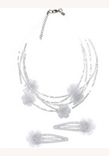 Biely set náhrdelníka s pukačkami s kvetmi 014