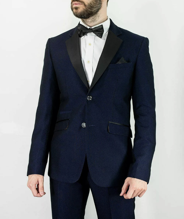 Modrý pánsky dvojdielny smoking tuxedo slim fit 0115HOC