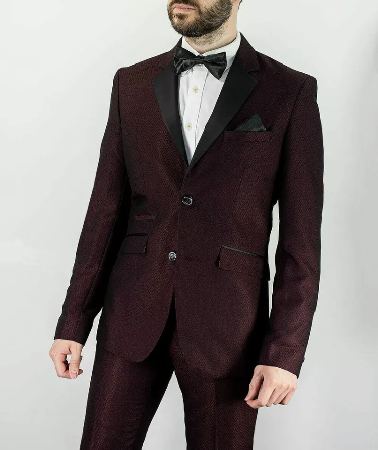 Bordový/vínový pánsky dvojdielny smoking tuxedo slim fit 0115HOCa