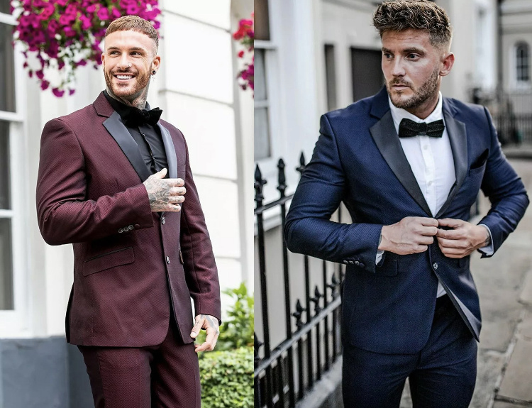 Bordový/vínový pánsky dvojdielny smoking tuxedo slim fit 0115HOCa